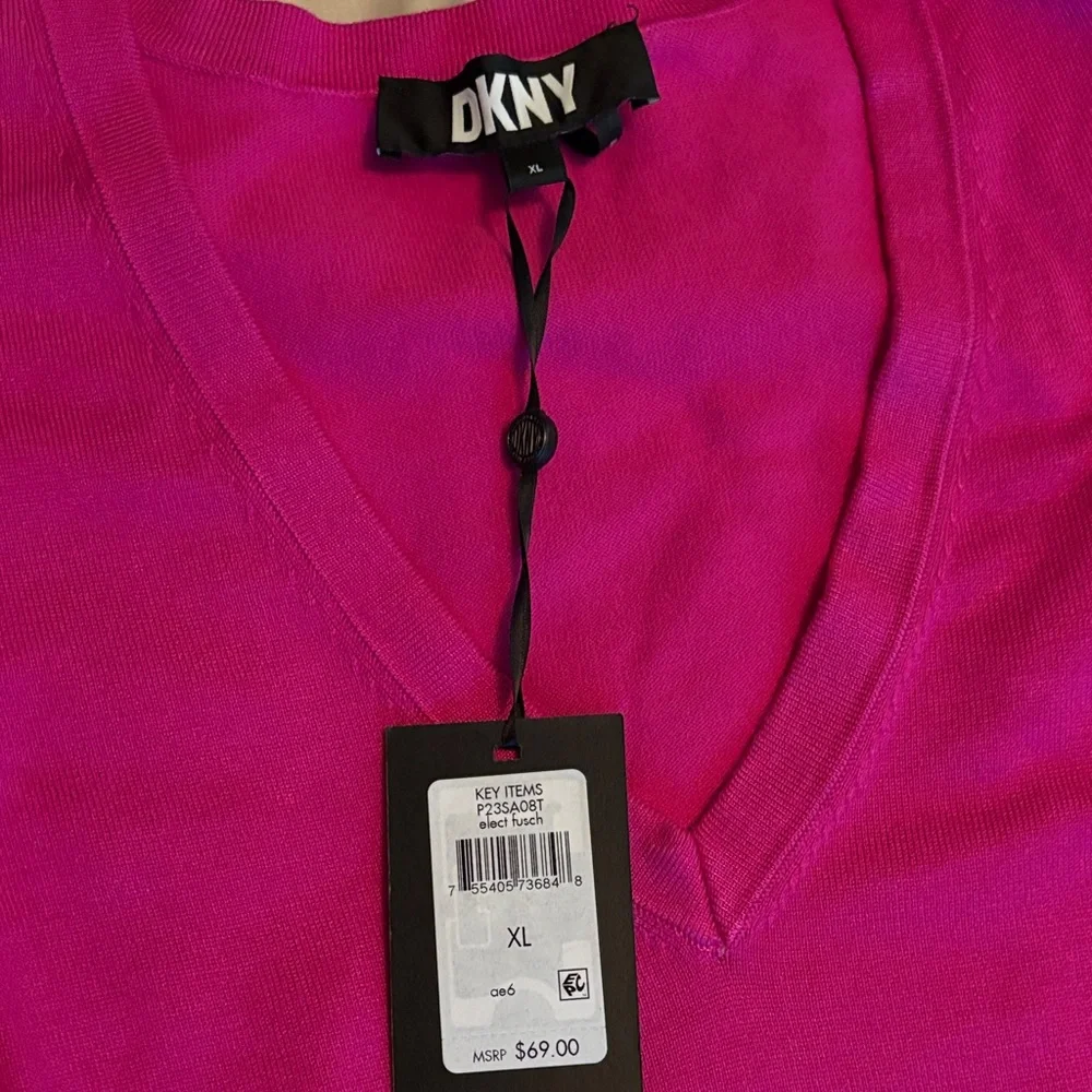 DKNY Vibrant Pink V-Neck Sweater - Picture 2 of 2